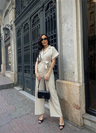 KETEN TULUM BEL BAĞLAMA DETAYLI - Krem