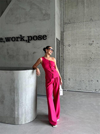 TEK KOL YELEK - PANTOLON TAKIM ATLAS - Fuşya