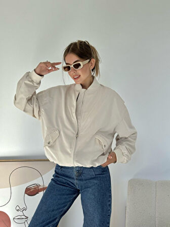 Bej Parçalı Bomber Ceket