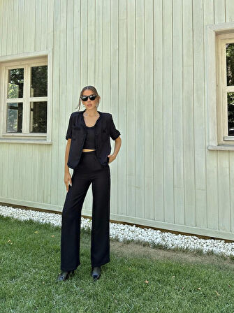 Siyah Askılı Büstiyer Ceket Ve Pantolon Takım