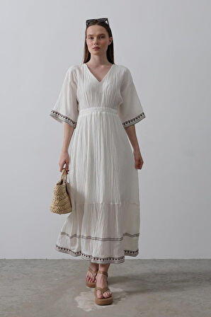 KolEtekNakışlıElbise - Beyaz