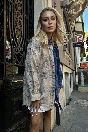 Bej Kot Garni Parçalı Gömlek