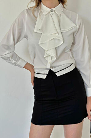 Siyah Kemeri Bilyeli Mini Etek