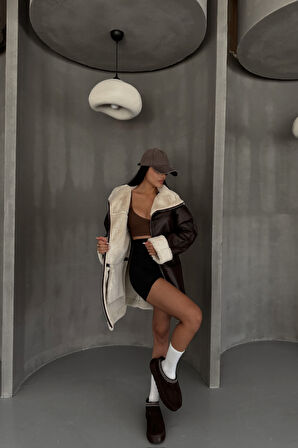 DERİ MONT KOL VE YAKA PELUŞ KAPAKSIZ CEP DETAYLI - Kahverengi