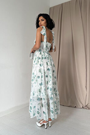 Yeşil Şifon Drapeli Elbise