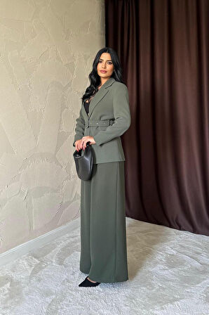 Haki Cep Kapaklı Ve Kemerli Ceket