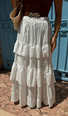 Katlı Pileli Etek - Ekru