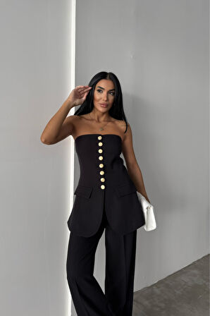 TASARIM GOLD DÜĞMELİ STRABLEZYELEK - Siyah