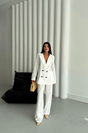 MODAL 4 DÜĞME ASTARSIZ CEKET - PANTOLON TAKIM - Beyaz