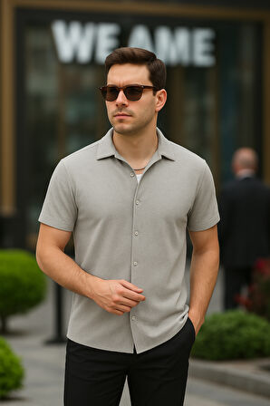 Erkek Kısa Kollu örme Kumaş Pamuklu Gömlek