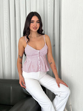 Askılı Dekolte Deraylı Crop - Kırmızı