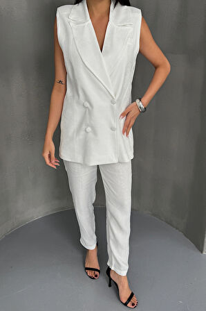JAKAR KUMAŞ YELEK - PANTOLON TAKIM - Beyaz