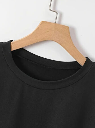 New York Baskılı Oversize Bisiklet Yaka T-shirt - Siyah