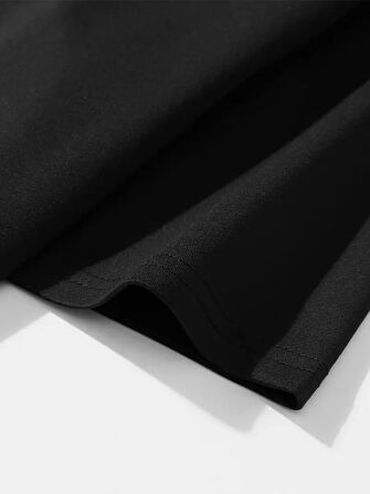 Baskılı Oversize Bisiklet Yaka T-shirt - Siyah