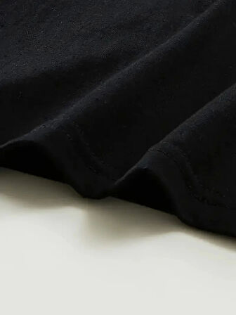 Baskılı Oversize Bisiklet Yaka T-shirt - Siyah