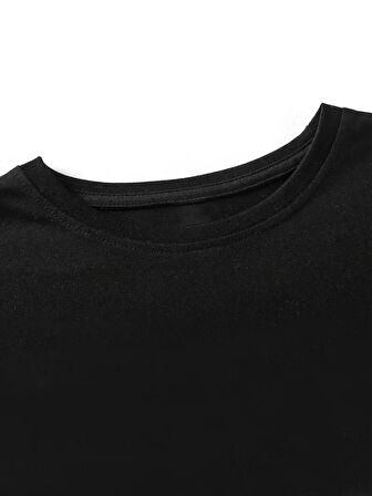 Baskılı Oversize Bisiklet Yaka T-shirt - Siyah