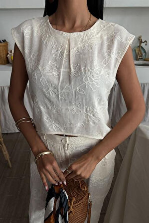 Shalina Süzüne Nakışlı Crop Takım 9796-08