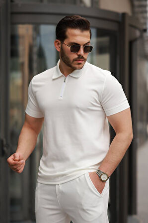 Erkek Yakalı Fermuarlı T-shirt Pantolon Ikili Rahat Takım