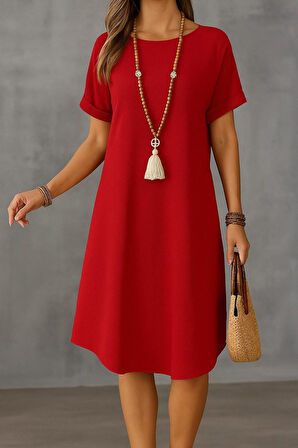 Kadın Kısa Kollu Kayık Yaka Bürümcük Elbise
