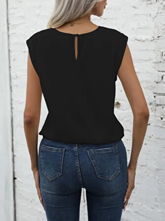 Kadın Sıfır Kol Etek Ucu Bağlama Detay Ithal Krep Bluz