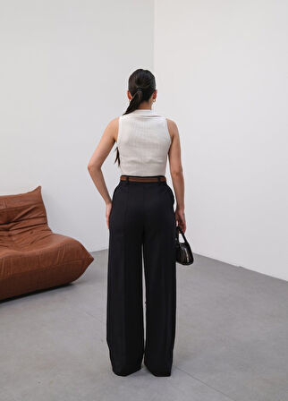 Keten Kemerli̇ Ve Dökümlü Palazzo Pantolon (Kemer Dahi̇l)