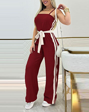 Kadın Ip Askılı Straplez Belden Kuşaklı Viskon Iki Iplik Tulum