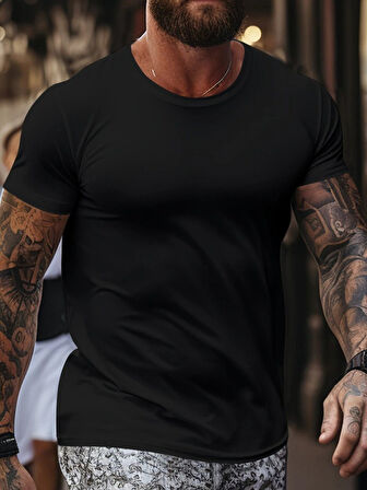 Erkek Kısa Kollu Bisiklet Yaka Viskon Bluz