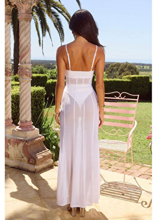 Kadın File Ve Sendy Kumaş Broş Detaylı Transparan Pareo