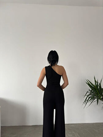 Kadın Tek Omuz Acık Detaylı Scuba Tulum Elbise