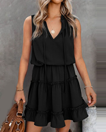 Sıfır Kol V Yaka Ipek Aerobin Elbise