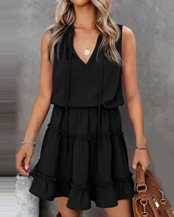 Sıfır Kol V Yaka Ipek Aerobin Elbise