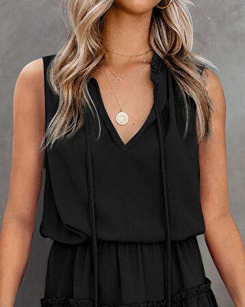 Sıfır Kol V Yaka Ipek Aerobin Elbise