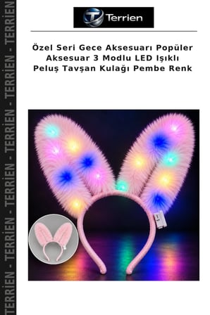 Özel Seri Gece Aksesuarı Popüler Aksesuar 3 Modlu LED Işıklı Peluş Tavşan Kulağı Pembe Renk