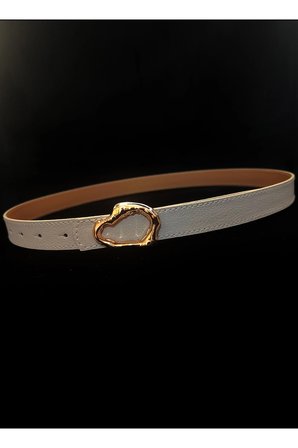 Bej Suni Deri Asimetrik Gold Tokalı Kadın Kemer – 108 cm Ayarlanabilir - MFR5003