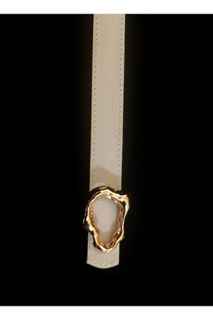 Bej Suni Deri Asimetrik Gold Tokalı Kadın Kemer – 108 cm Ayarlanabilir - MFR5003