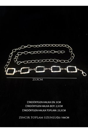 Gold Renk Dikdörtgen Detaylı Zincir Kemer 106cm - Ayarlanabilir Şık Elbise & Ceket Kemeri - MFR5006
