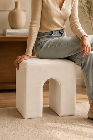NU Bench Dekoratif Puf Tabure Beyaz Baby Face Kumaş 43x37x43 cm