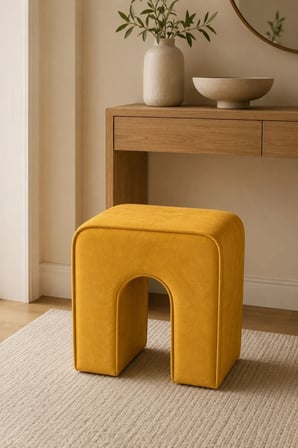 NU Bench Dekoratif Puf Tabure Hardal Baby Face Kumaş 43x37x43 cm