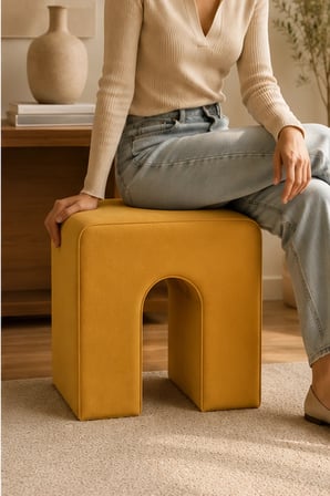 NU Bench Dekoratif Puf Tabure Hardal Baby Face Kumaş 43x37x43 cm
