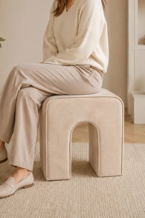 NU Bench Dekoratif Puf Tabure Krem Baby Face Kumaş 43x37x43 cm