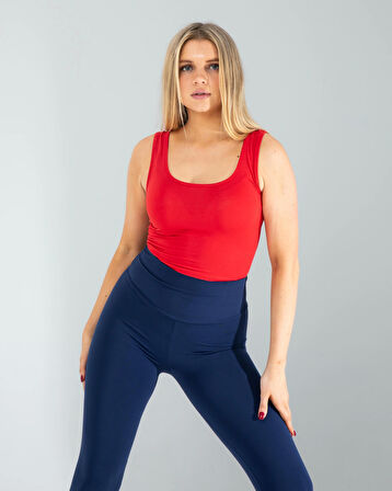 Kırmızı Kare Yaka Basic Bluz