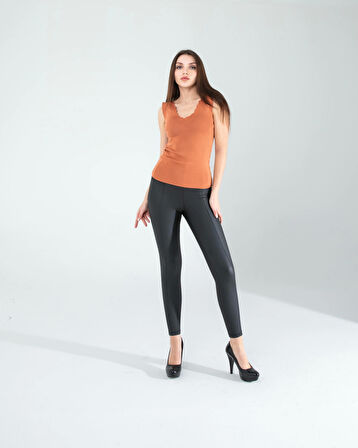 Kahve Merdiven Yaka Kalın Askı Crop Bluz