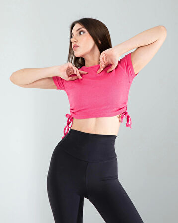 Pembe Yandan Büzgülü Crop