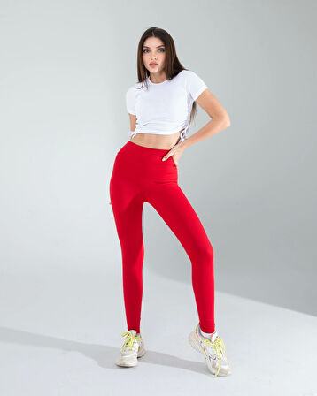 Kırmızı Fitilli Push Up Toparlayıcı Spor Tayt
