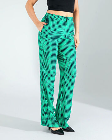 Retro Desen Cepli Yeşil Pantolon