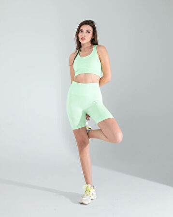 Mint Seamless Dikişsiz Biker Tayt Crop Takım