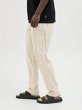 12274977 Beli Lastikli Relaxed Fit Saf Keten Erkek Pantolon Bej