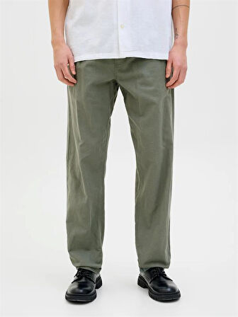 12248606 Relaxed Fıt Beli Lastikli Keten Jogger Erkek Pantolon Haki