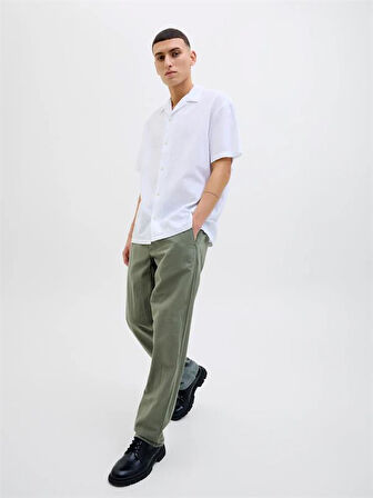 12248606 Relaxed Fıt Beli Lastikli Keten Jogger Erkek Pantolon Haki