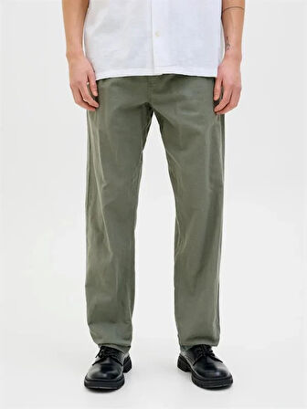 12248606 Relaxed Fıt Beli Lastikli Keten Jogger Erkek Pantolon Haki